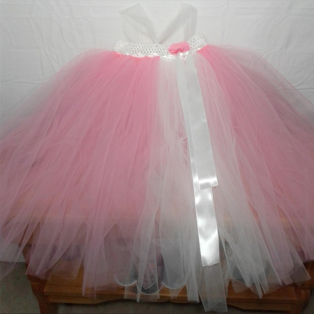 Charming White and Pink Tutu Dress Handmade